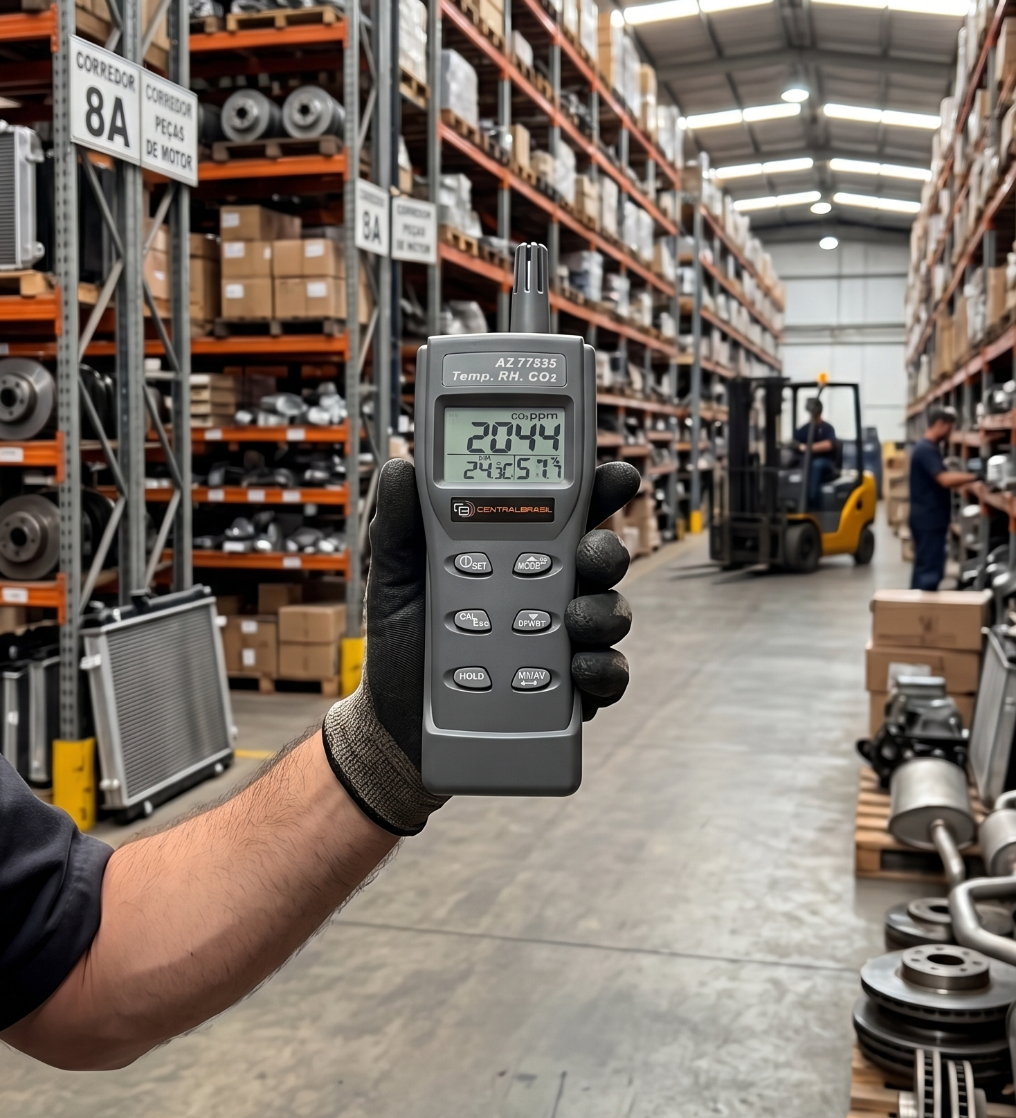 Medidor de CO2, Temperatura e Umidade AZ 77835 em uso industrial